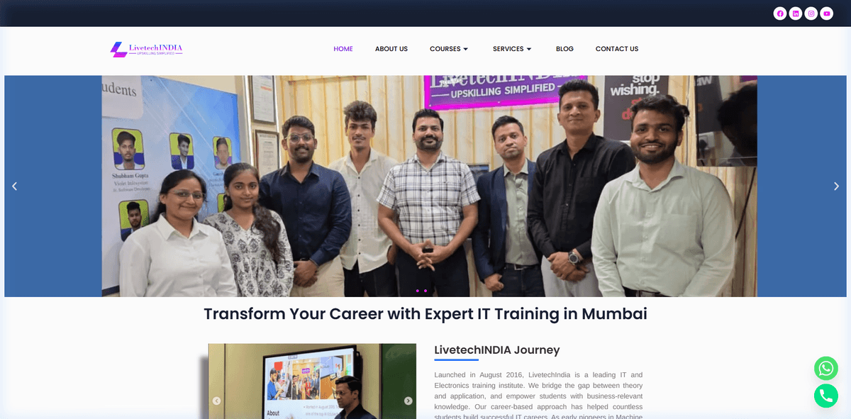 LiveTech India — IT Training Institute Website — live website screenshot