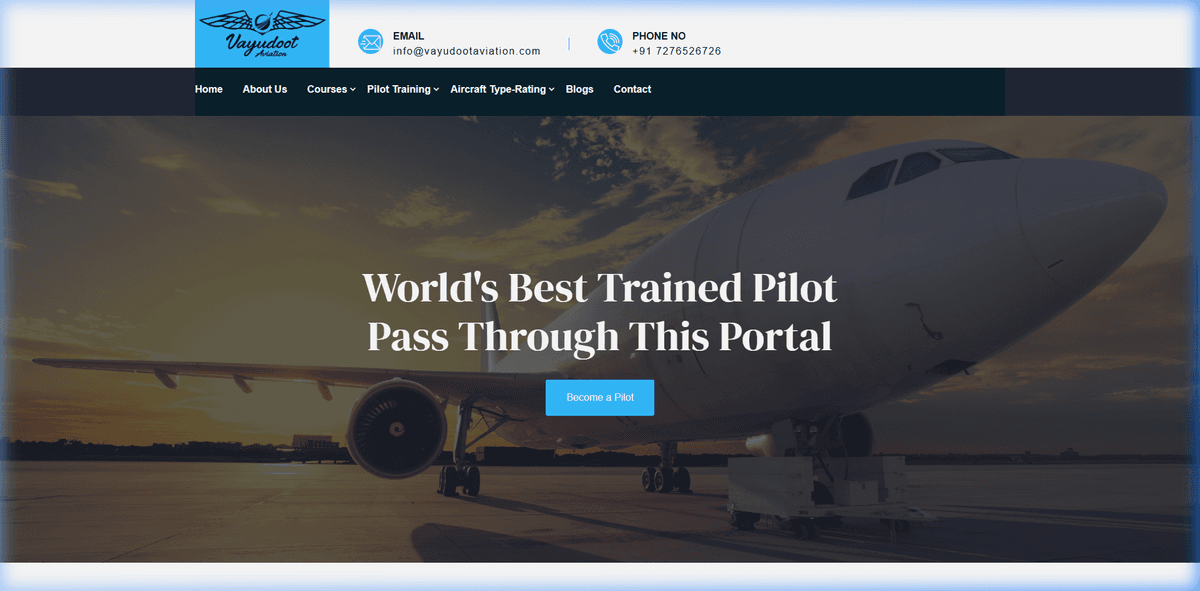 Vayudoot Aviations Platform — live website screenshot