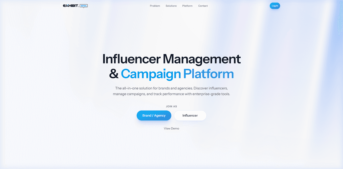 Exhibit Social — B2B Influencer Marketing Platform — live website screenshot